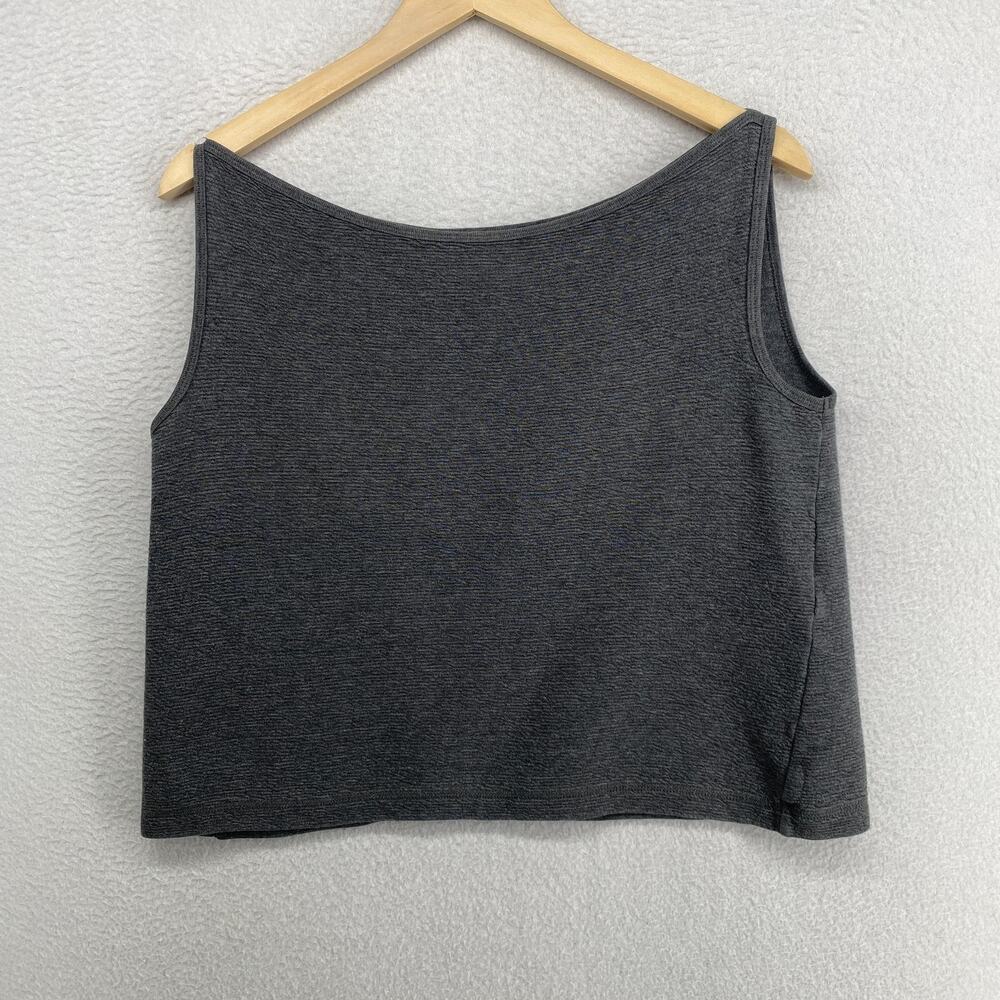 EILEEN FISHER Tank Top M Textured Cotton Jersey Boat Neck Charcoal Jersey